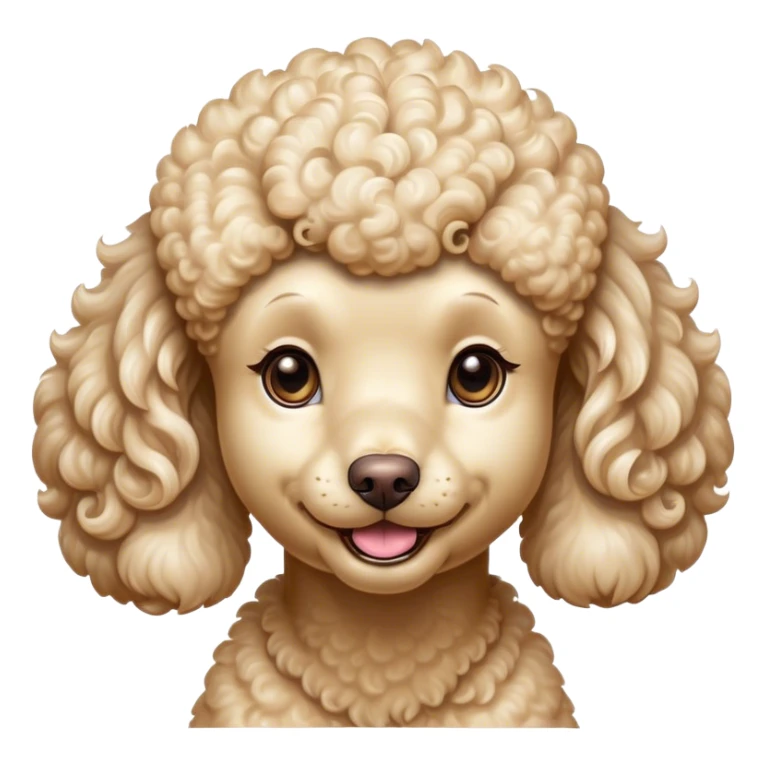 Cinematic Comical Cream Poodle Portrait Emoji, Head tilted dramatically with an exaggeratedly amused expression, featuring a glossy, curly cream Fur with a radiant sheen, wide, expressive warm eyes filled with playful disbelief, Simplified yet hilariously expressive features, highly detailed, glowing with a slightly sassy glow, high shine, dramatic yet playful, stylized with an air of cheeky mischief, bright and endearing, soft glowing outline, capturing the essence of a spirited and over-the-top companion, so meme-worthy it feels like it could side-eye its way into internet fame instantly! sticker