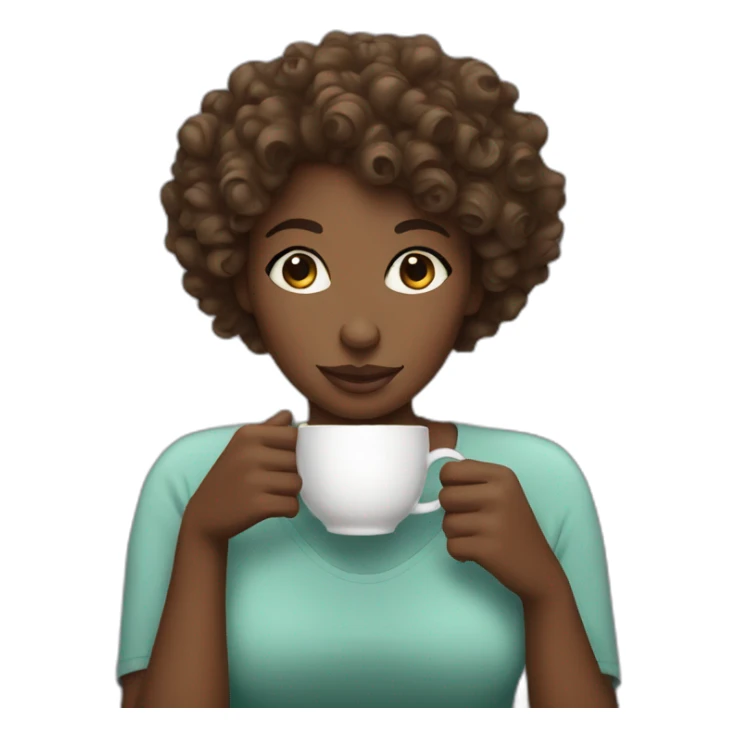 woman with curly hair dark skin drinking tea sticker