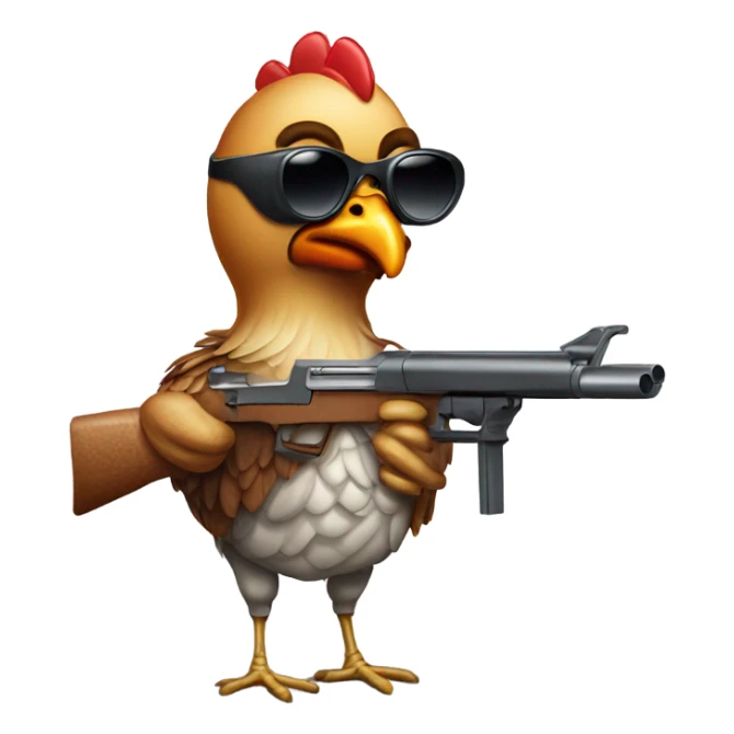Rotisserie chicken with guns and sunglasses sticker