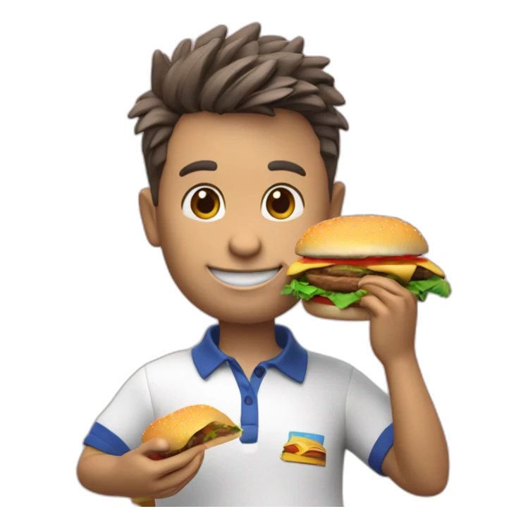 3d render of a bunny eat burger in polo shirt sticker