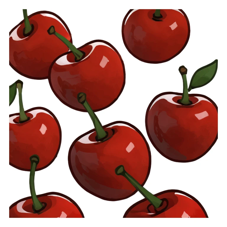 3D style pair of glossy red cherries with green stem sticker