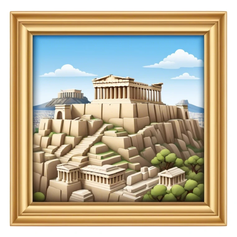 Cinematic Realistic Acropolis Landmark Emoji, showcasing ancient ruins set against a clear sky rendered with intricate detail and timeless lighting. sticker