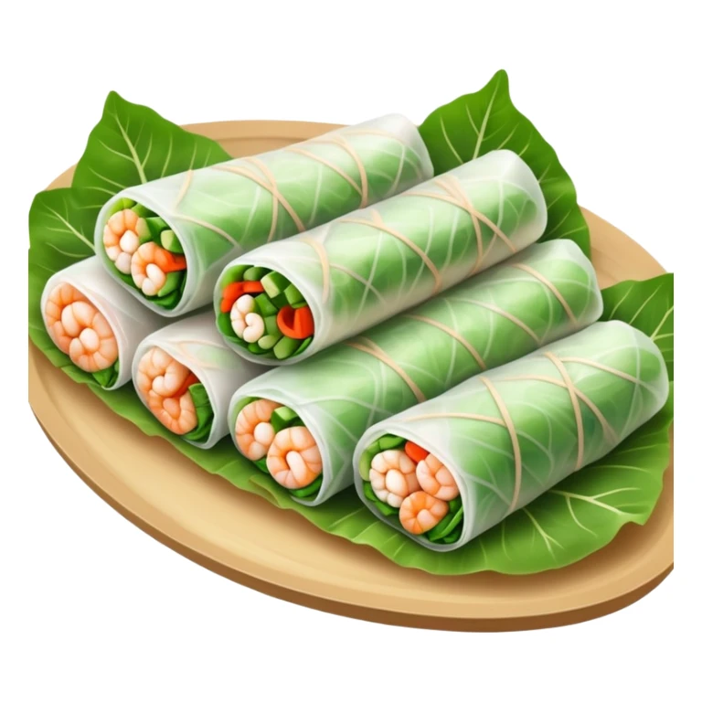 cinematic-realistic-vietnamese-summer-rolls-dish-emoji,-depicted-with-delicate-rice-paper-wraps-filled-with-fresh-vegetables-and-shrimp-rendered-with-crisp-textures-and-refreshing-lighting. sticker