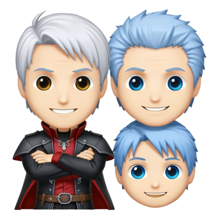 Cute chibi Dante, Vergil, and Nero from Devil May Cry, big heads, small bodies, childlike proportions sticker