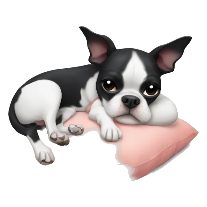 Boston terrier dog cuddling girl sleeping sticker