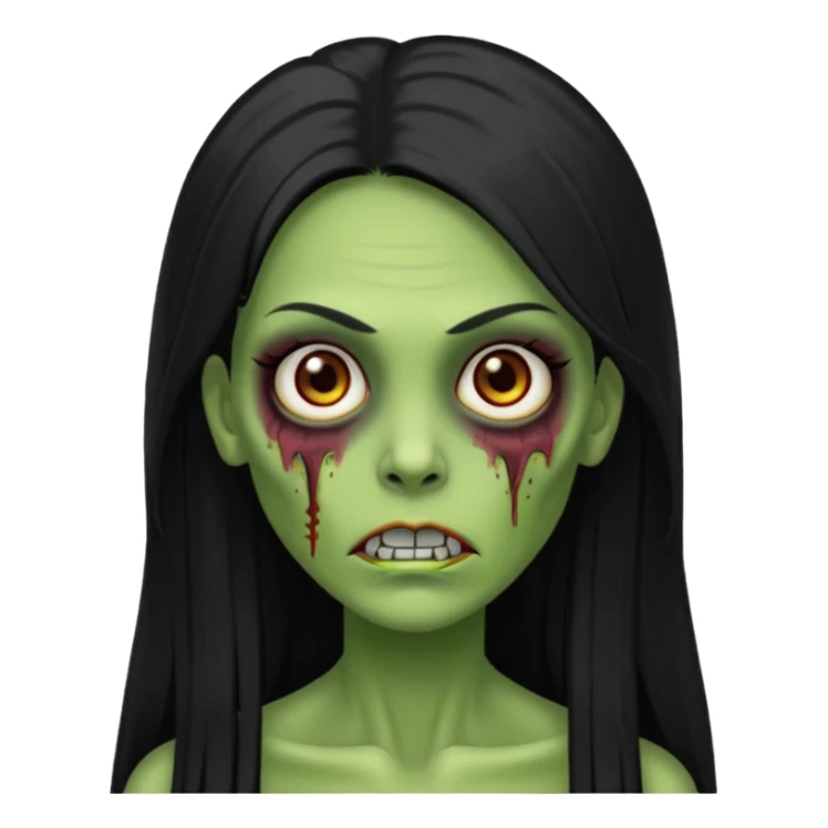 Faça uma zombie verde mulher com cabelos preto, liso e grande de olhos castanhos  sticker