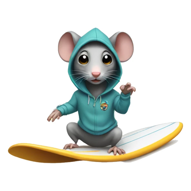 rat wearing a hoodie and surfing sticker