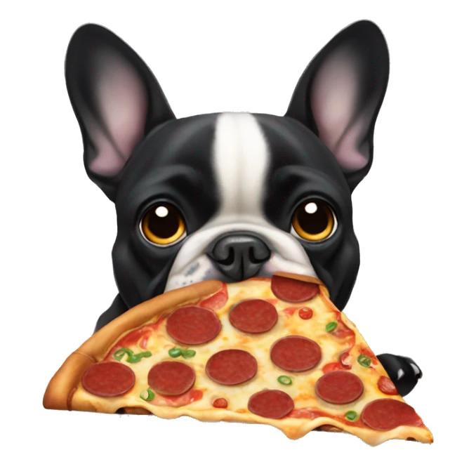 All black French bulldog eating pizza sticker