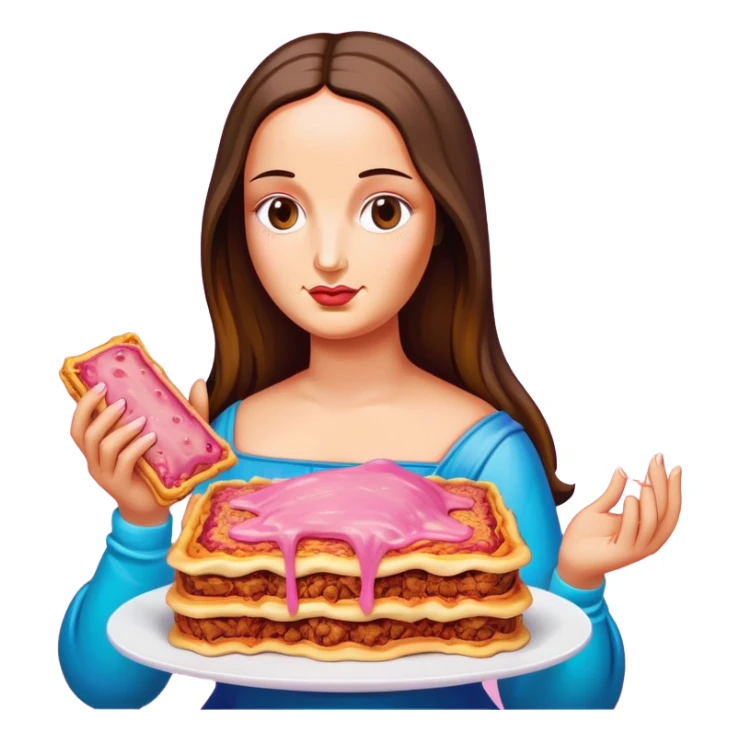pop art neon Monalisa holding Melted pink gooey spam meat lasagna sticker