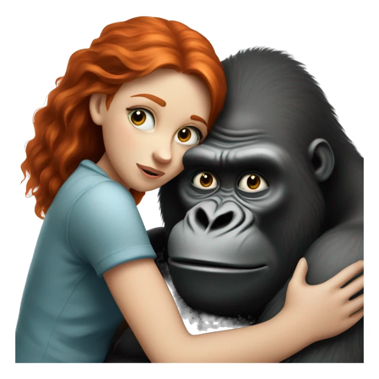 a redheaded girl with blue eyes hugging a fat smelly short gorilla sticker
