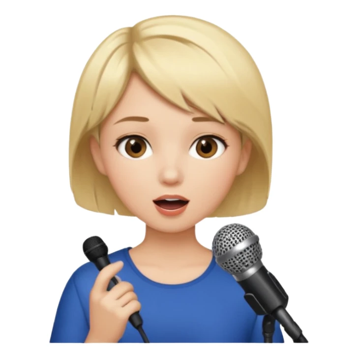 Crea una chica cantando con pelo rubio corto con ojos cafes  sticker