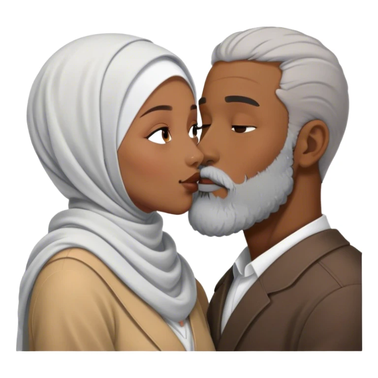 A black woman in hijab kissing a white man with grey beard sticker
