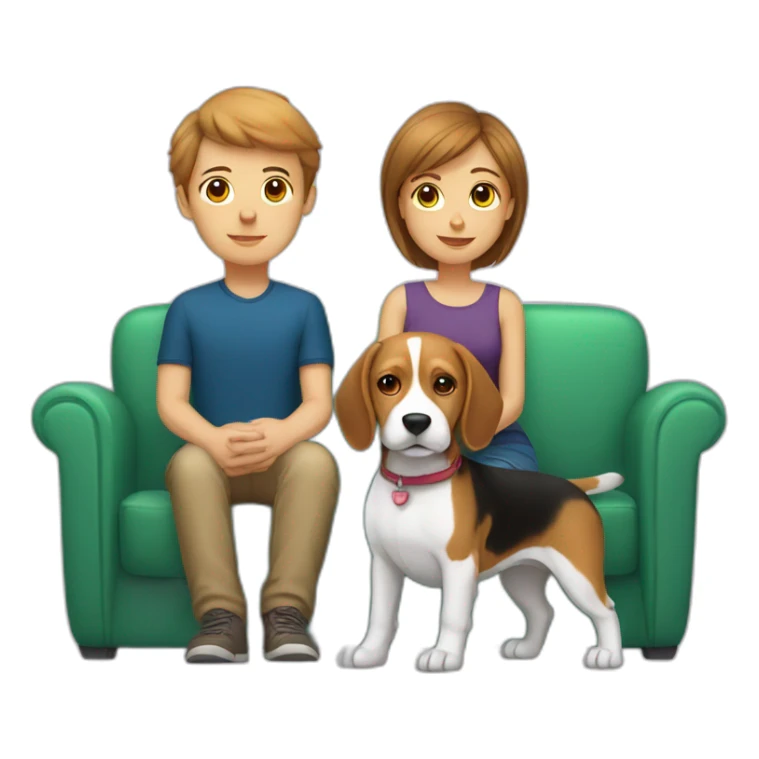 Brown hair White boy and girl and beagle Sit on couch sticker