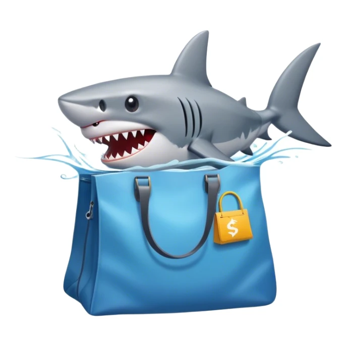 "Storm for Success" - a shark in a branded bag swims through a financial storm. sticker