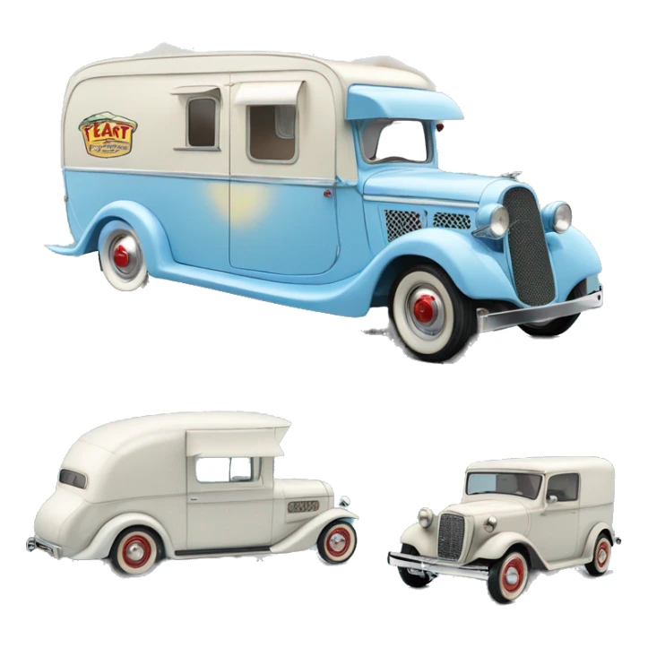 hot rod ice cream caravan,1935 fiat pulling trailer,pearl blue  sticker