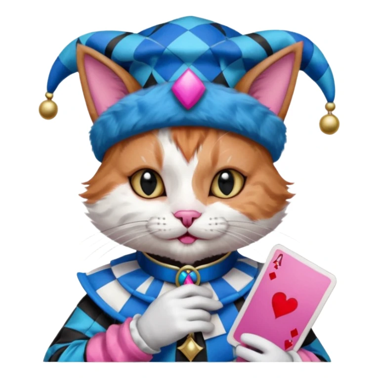 court jester cat medieval, poker card ace, pink and blue sticker