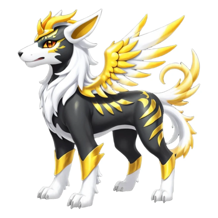 Solarpunk solar aesthetic shiny glowing divine lighting glimmering shimmering Houndoom-Solgaleo-Tigress-Luxray-Trico-Gryphon-fusion (full body) sticker