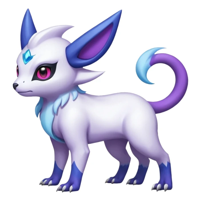 Shiny White with Violet and Indigo markings and nebula markings Absol-Minccino-Zangoose-Pokémon-Fakémon-fusion-hybrid-creature sticker