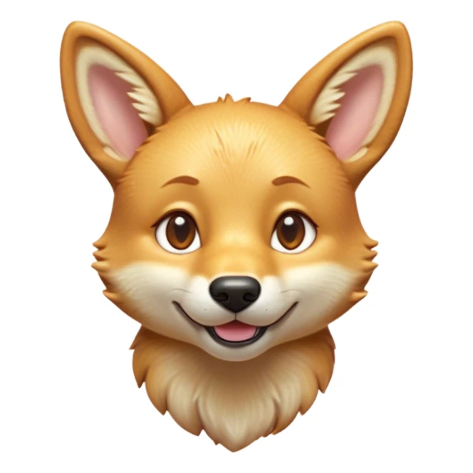 Cinematic Cute Dingo Portrait Emoji, Head tilted playfully and inquisitively, featuring a glossy sandy fur with naturally perky ears and round, sparkling amber eyes filled with curious mischief, Simplified yet irresistibly adorable features, highly detailed, glowing with a warm, friendly glow, high shine, affectionate and spirited, stylized with a touch of outback whimsy, bright and endearing, soft glowing outline, capturing the essence of a mischievous yet loving dingo, so playful it feels like it could bound out of the screen into your arms! sticker