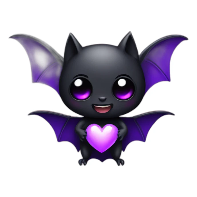 black bat with white eyes holding purple heart sticker