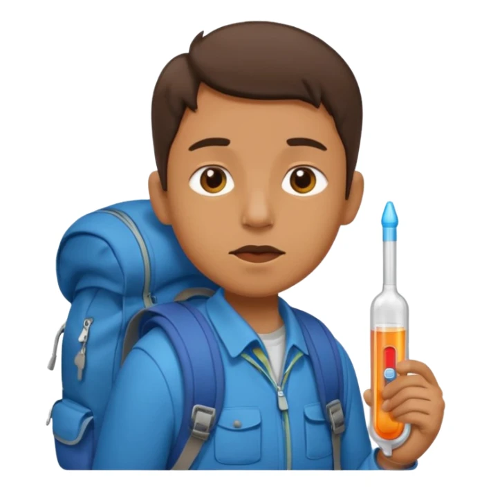 person travelling with backpack and a fever thermometer in there mouth sticker