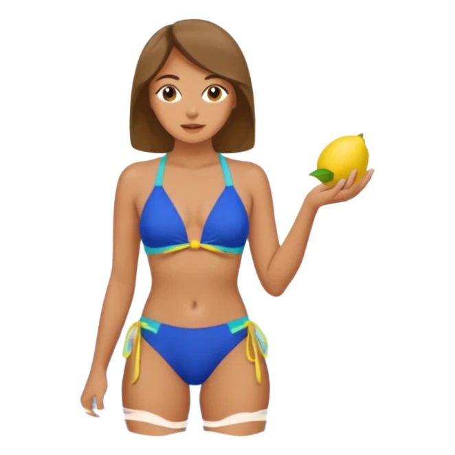 Blue two piece bathing suit with lemons on it sticker