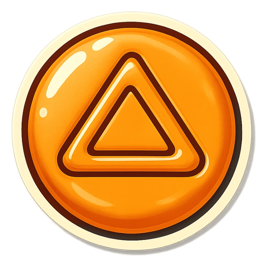 retro sticker style icon of a dalgona candy with a triangle shape pressed in the center, playful and bold sticker