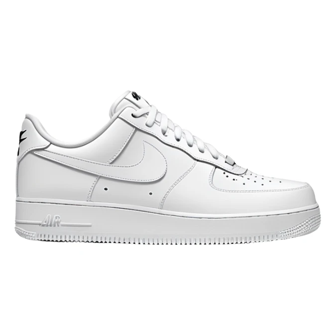 White Nike Air Force 1 sneaker with clean design and Nike swoosh from another angle sticker