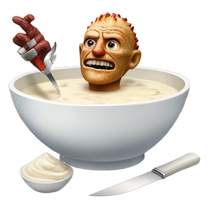 Chicken with white sauce in a bow with buttons and Freddy from nightmare on elm street  sticker