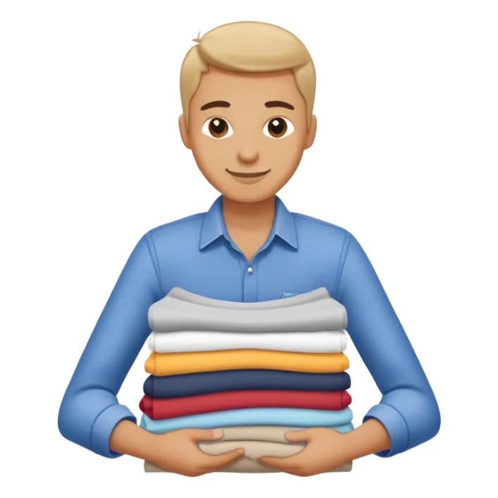 person folding clothes, neat stack of shirts, cheerful and tidy sticker