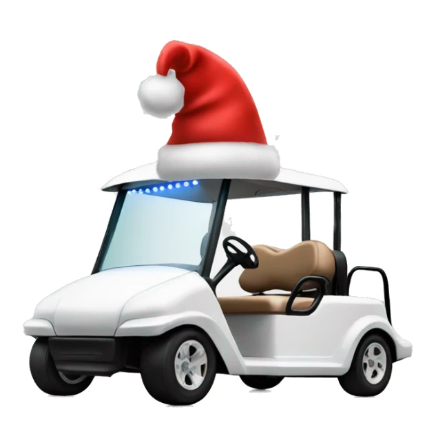 Golf cart white with string holiday lights and Santa hat on top sticker