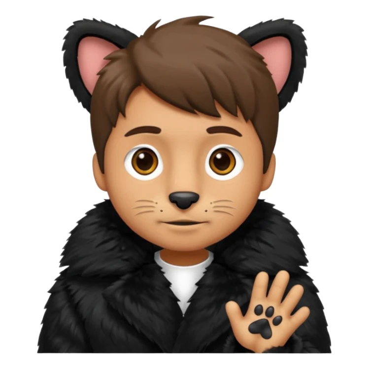 A man wearing black fur  showing his paws sticker