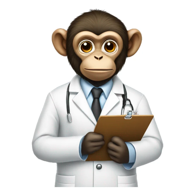 Survey Monkey: A monkey wearing a lab coat, holding a clipboard and a pen, with a thoughtful expression. sticker