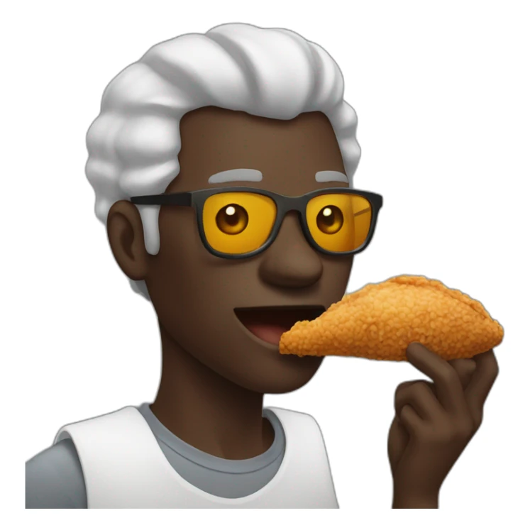 Dark skin man eating a piece of fried chicken sticker