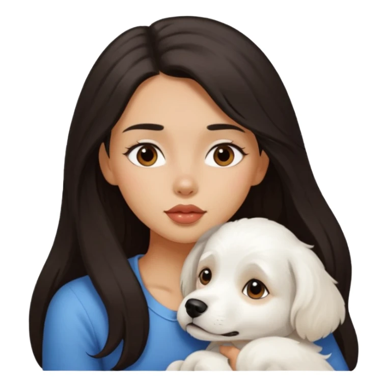 Girl with dark long hair kissing white dog  sticker