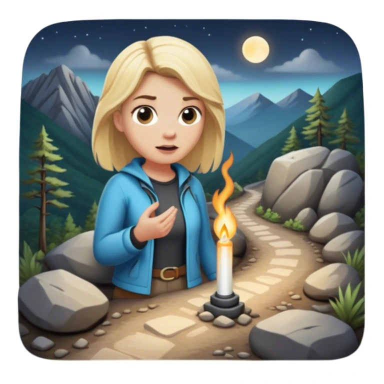 mountain 2 crossroads trails with rocks  two trails—one illuminated,, and one in darkness, representing reaction with a back of a blonde woman choosing the lighter path  sticker