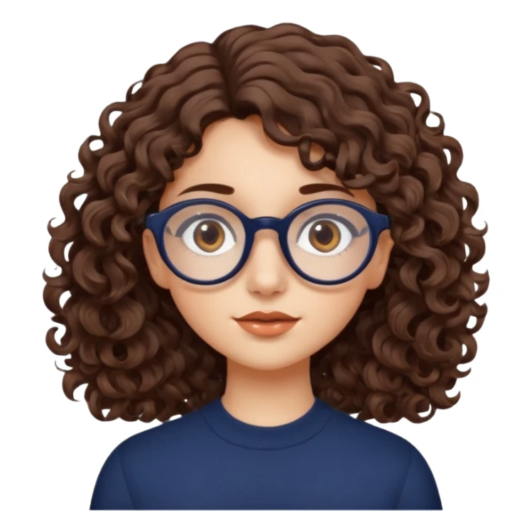 medium fair-skinned girl with brownish hazel eyes, roundish ovalish dark navy glasses, wavy curly choco brown hair sticker