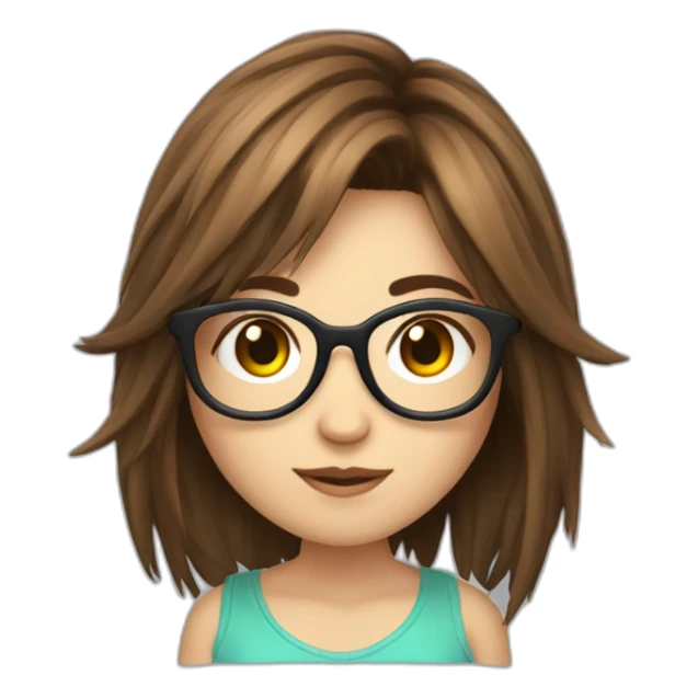 Gamer gir, brown hair, fringe, raund glasses sticker