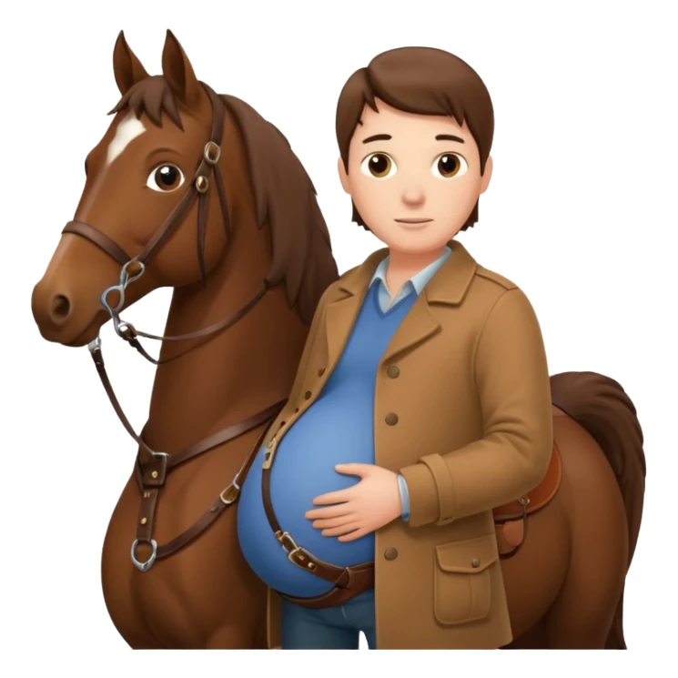 pregnant man  with horse sticker