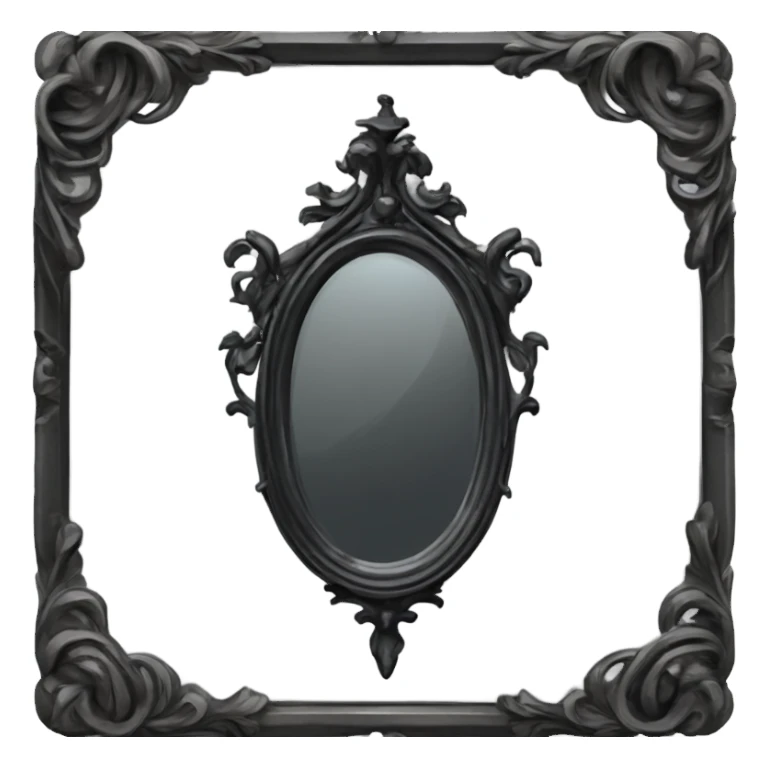 "A Victorian-era Gothic mirror with a black frame, gray-tinted glass, and a red ruby accent."
 sticker