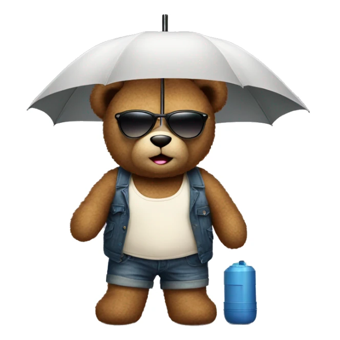 teddy bear with a tank top, sunglasses, and an umbrella sticker