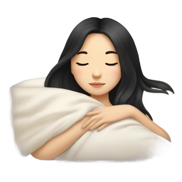 Pretty Chinese girl, long black hair, sleeping in bed sticker