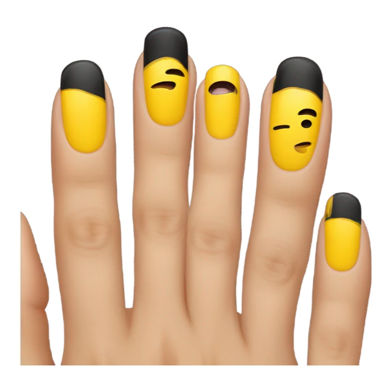 4 yellow painted nails with middle nail painted black  sticker