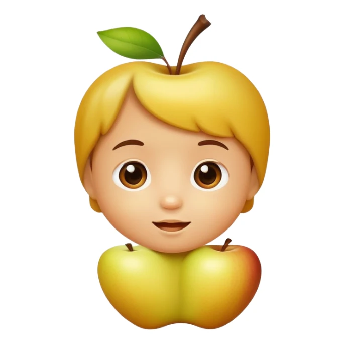 yellow-brown apple with baby face sticker