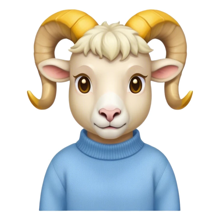 white ram with yellow horns wearing a light blue sweater sticker