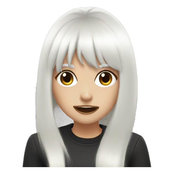 girl, black long hair and white bangs, rage sticker