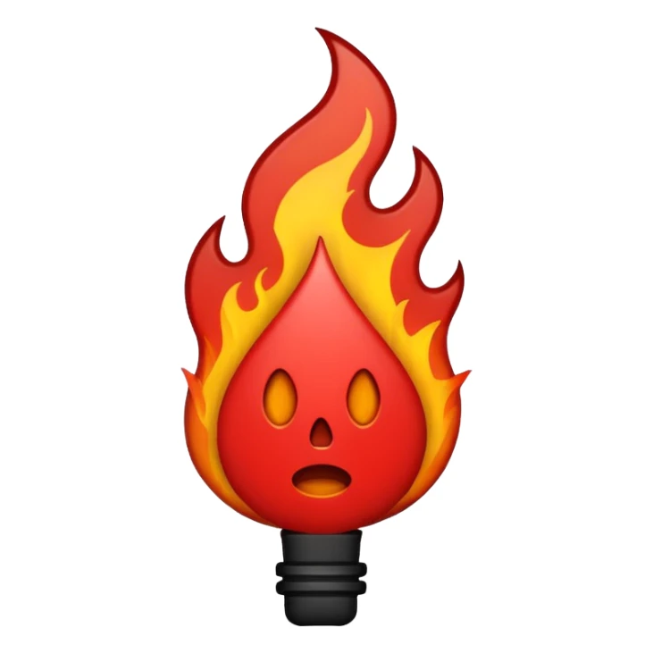 Minimalist emoji-style sticker of a bold exclamation mark surrounded by small flames or cracks. Black and dull red color palette, no outline.
 sticker