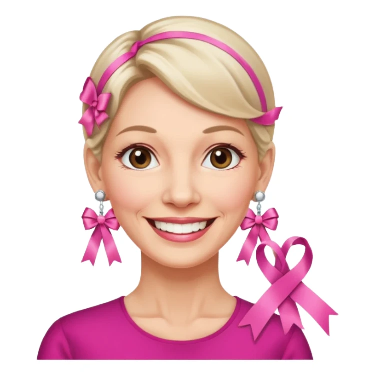 Mature Women with earrings of pink ribbons sticker