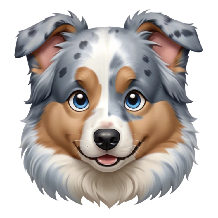 Cinematic Comical Tan Point Blue Merle Australian Shepherd Portrait Emoji, Head tilted dramatically with an exaggeratedly shocked or offended expression, short blue merle fur with striking tan points and white accents, wide, expressive blue eyes filled with exaggerated disbelief, Simplified yet hilariously expressive features, highly detailed, glowing with a slightly sassy glow, high shine, dramatic yet playful, stylized with an air of attitude, bright and endearing, soft glowing outline, capturing the essence of a sassy and over-the-top pup, so meme-worthy it feels like it could side-eye its way into internet fame instantly! sticker