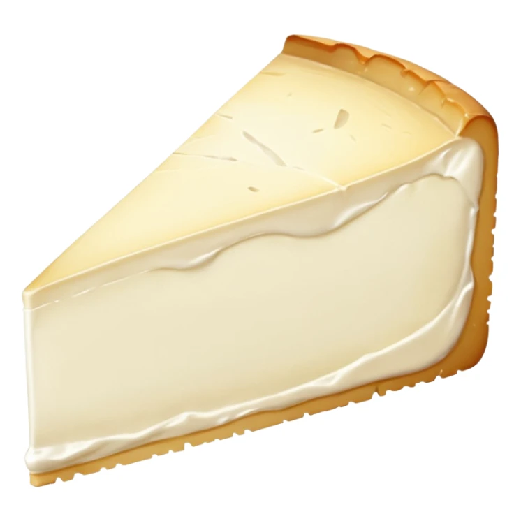 wedge of brie cheese, creamy off-white inside, white bloomy rind, smooth slightly oozing texture at edge, thick velvety crust, soft rich core, no board or extras, soft lighting, emoji scale sticker